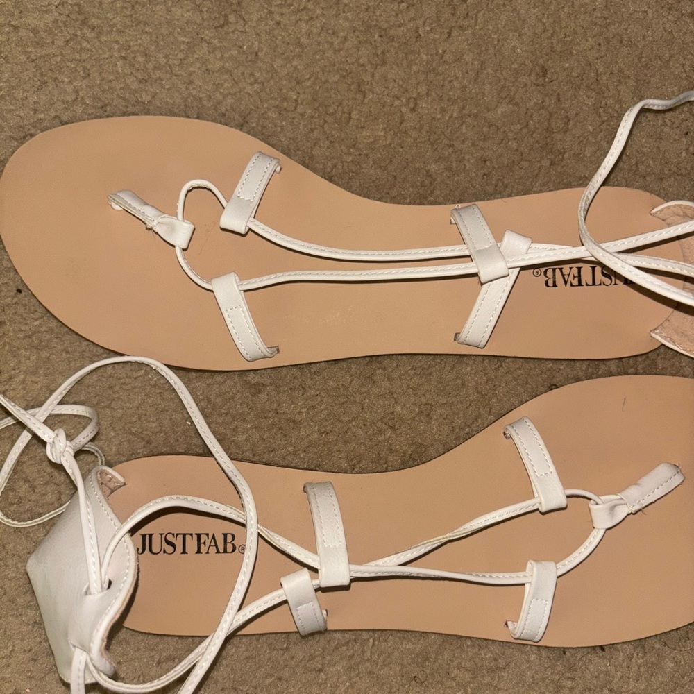 JustFab Elegant White Lace-Up Sandals